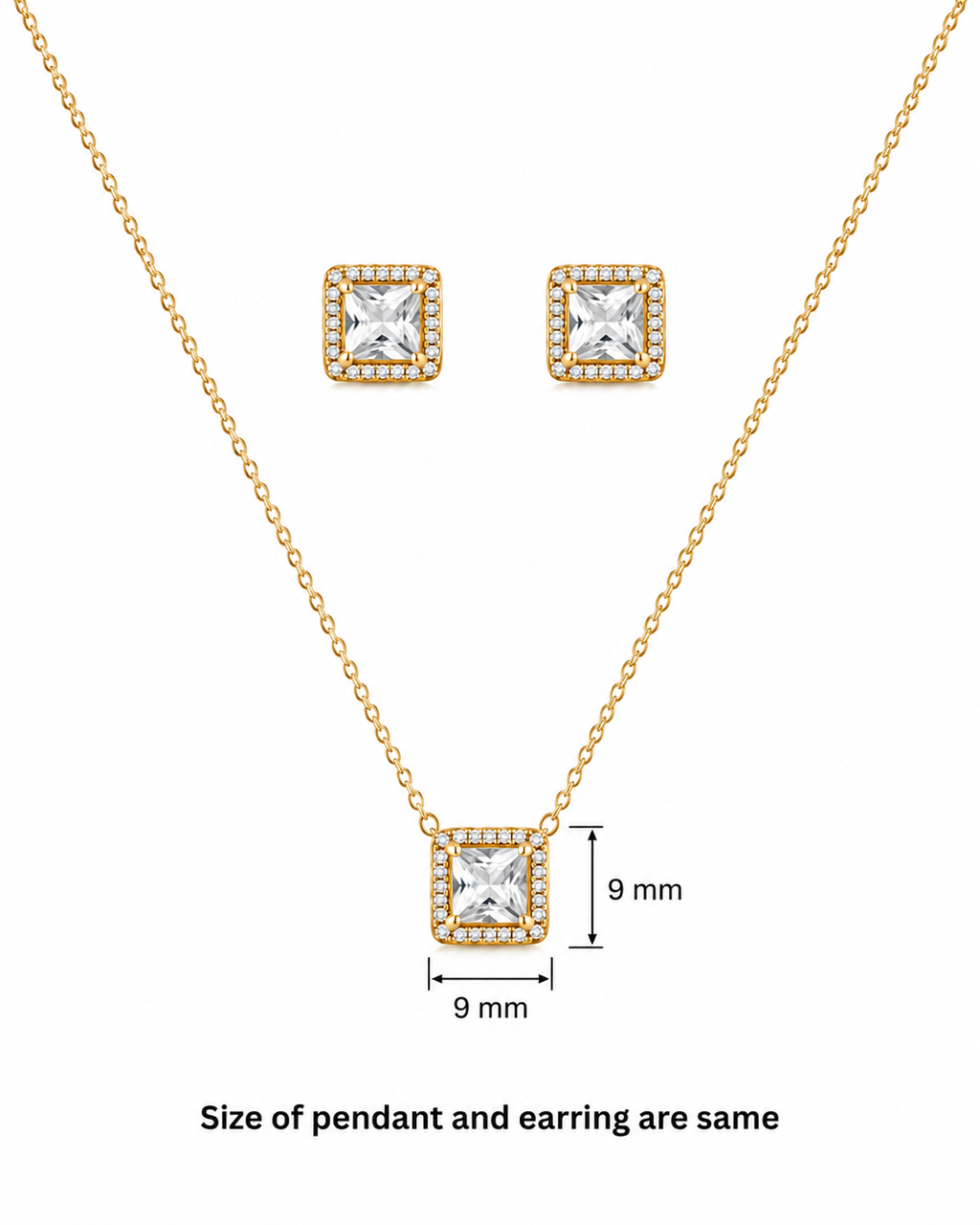Princess Cut Solitaire Pendant Set