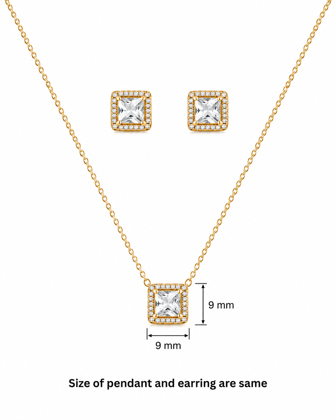 Princess Cut Solitaire Pendant Set