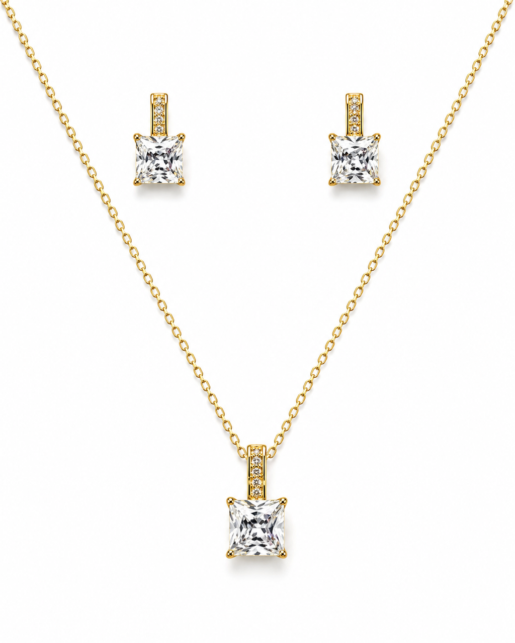 Classic Princess Stone Pendant Set
