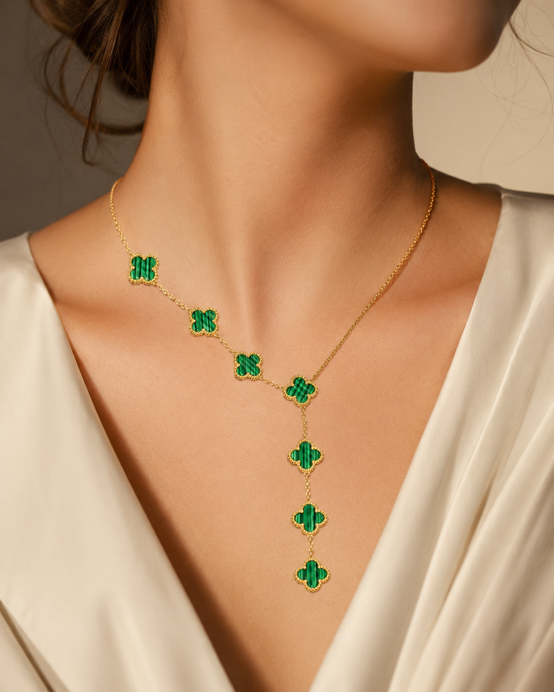 Steel Green Clover Necklace
