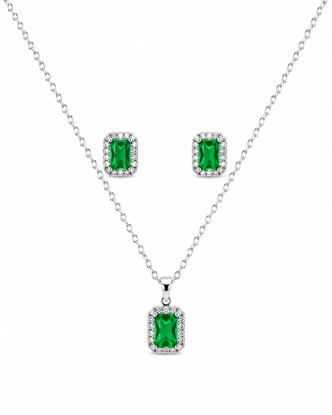 Steel Premium Green Emerald Pendant set