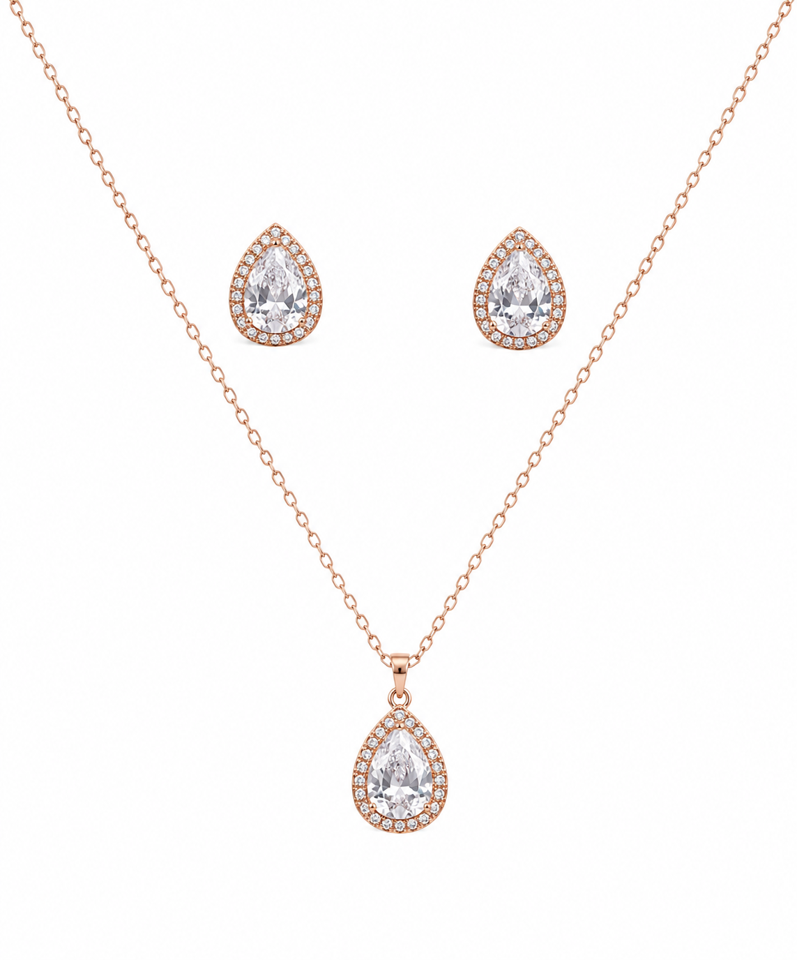 Steel Premium Pear Shape Solitaire Pendant set