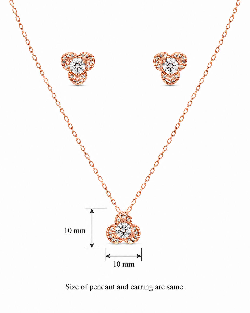 Steel Flower with Centre Solitaire Pendant Set