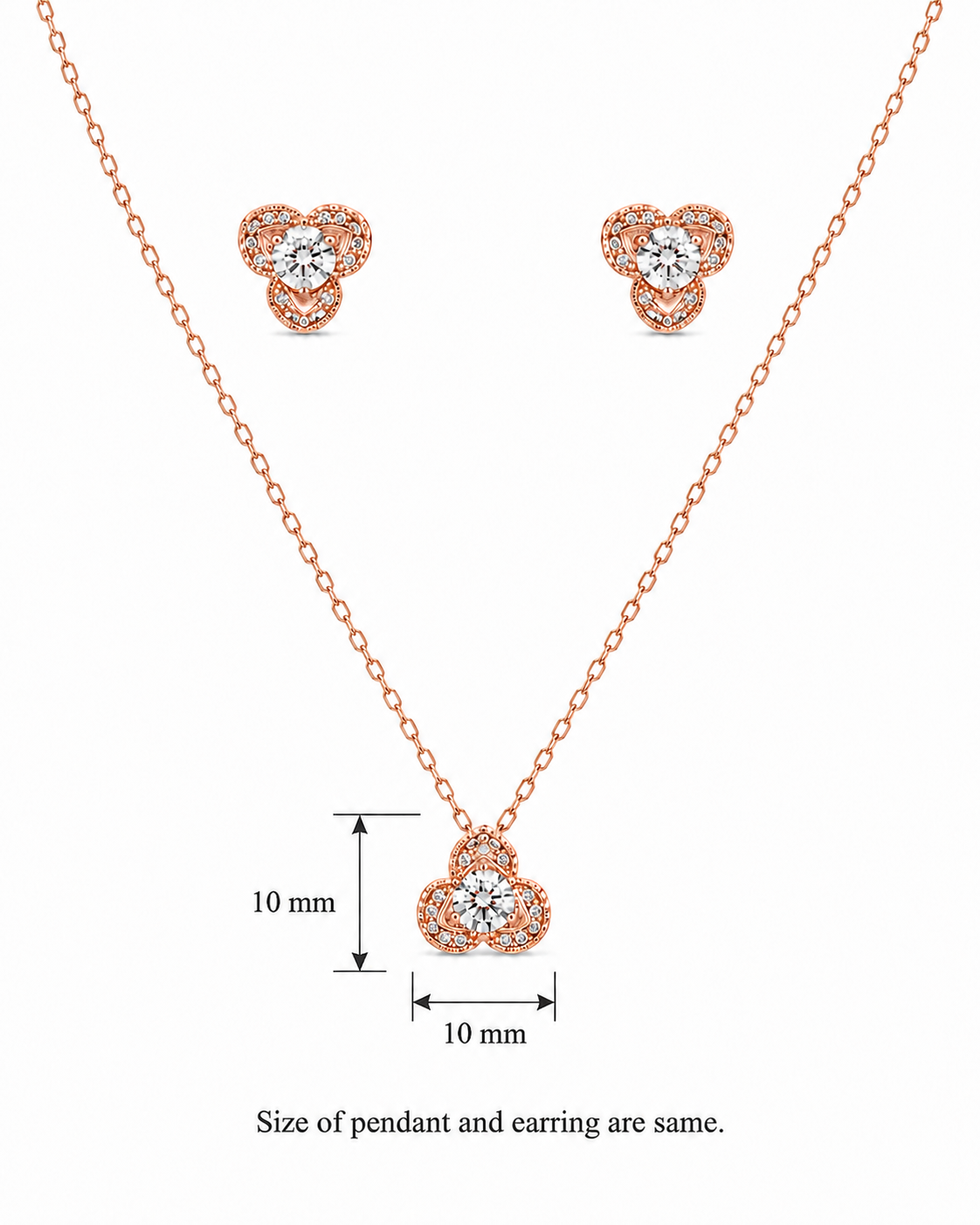 Steel Flower with Centre Solitaire Pendant Set
