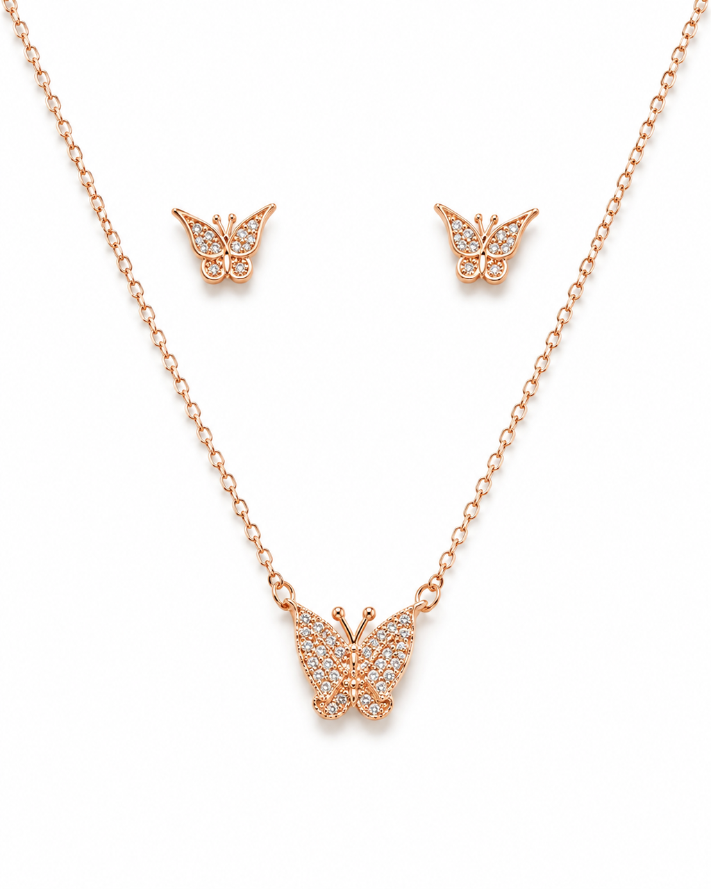 Steel Butterfly Diamond Pendant set