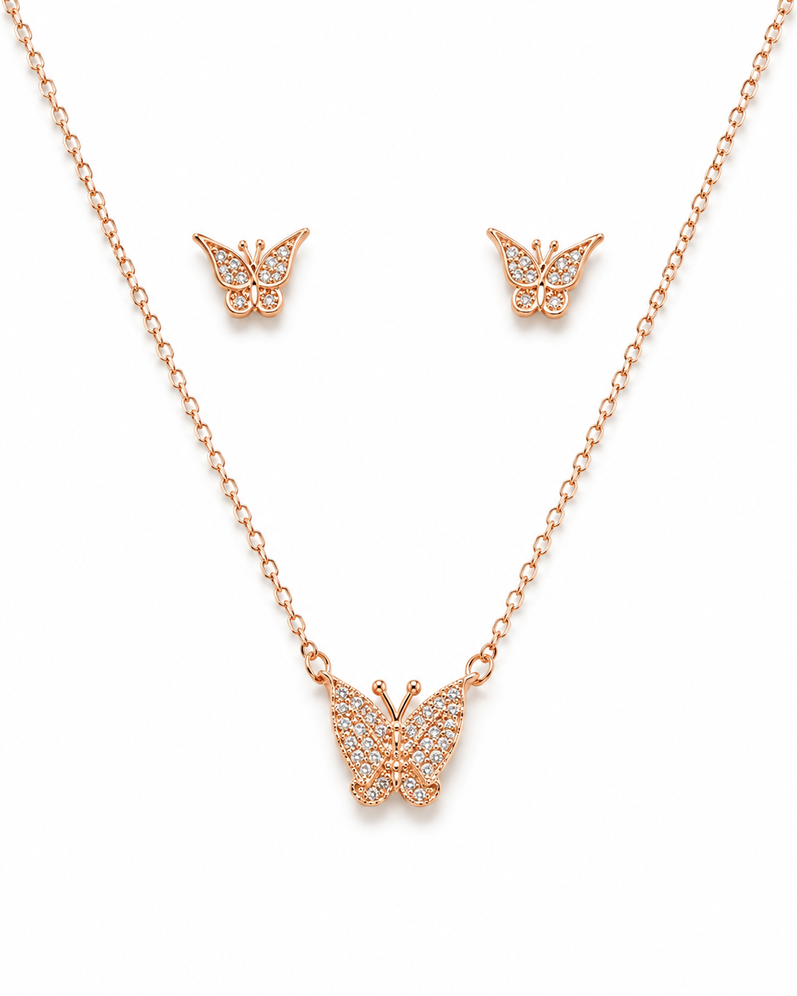 Steel Butterfly Diamond Pendant set