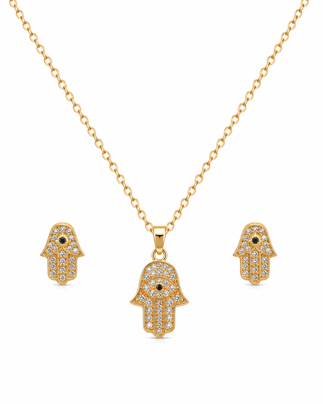 Steel Hamsa Evil Eye Pendant Set