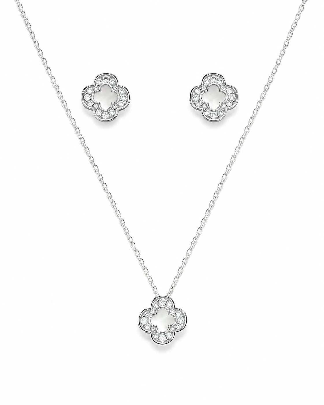 Steel Clover Diamond Pendant Set