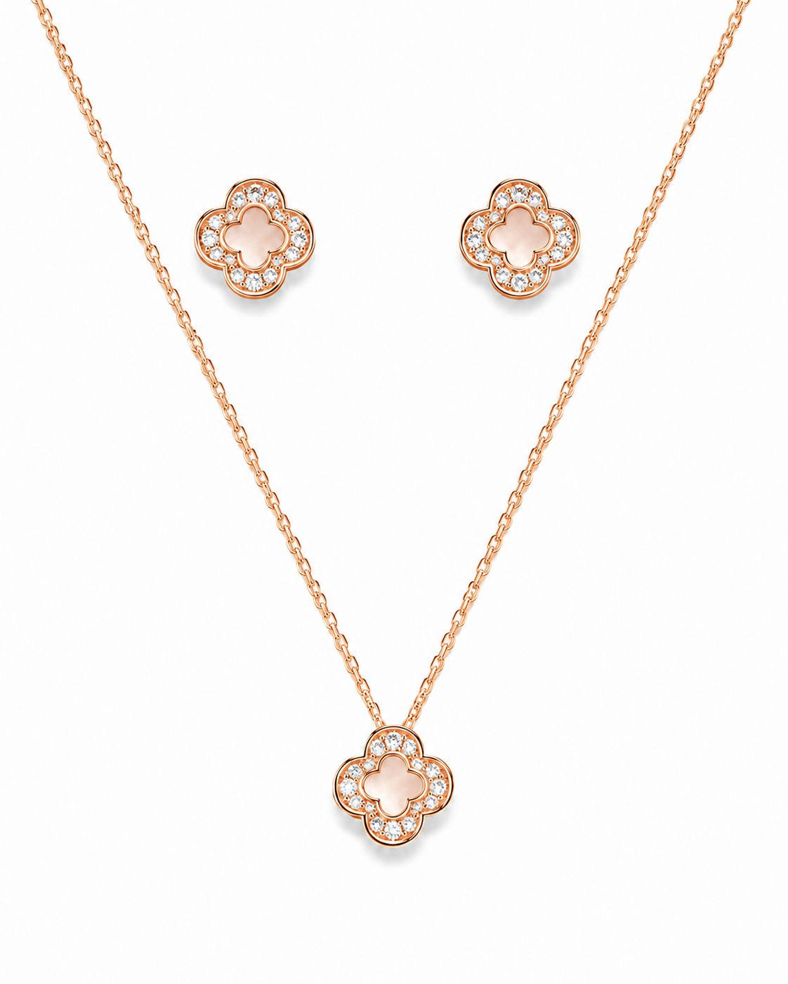 Steel Clover Diamond Pendant Set
