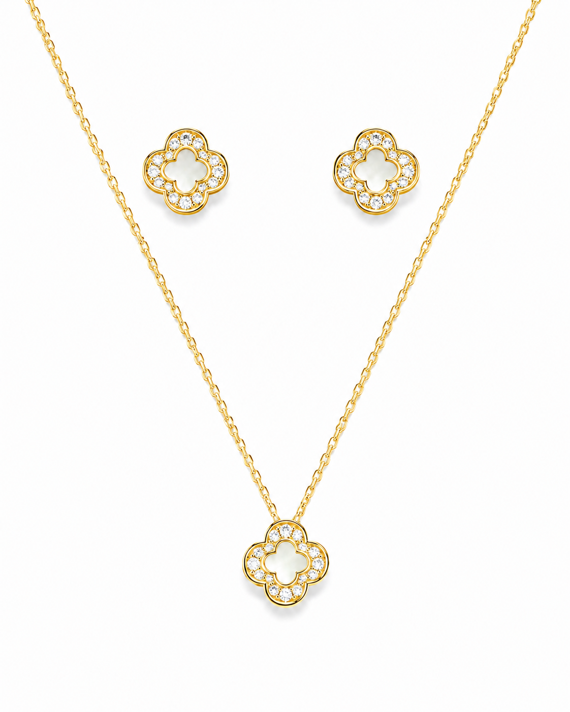 Steel Clover Diamond Pendant Set