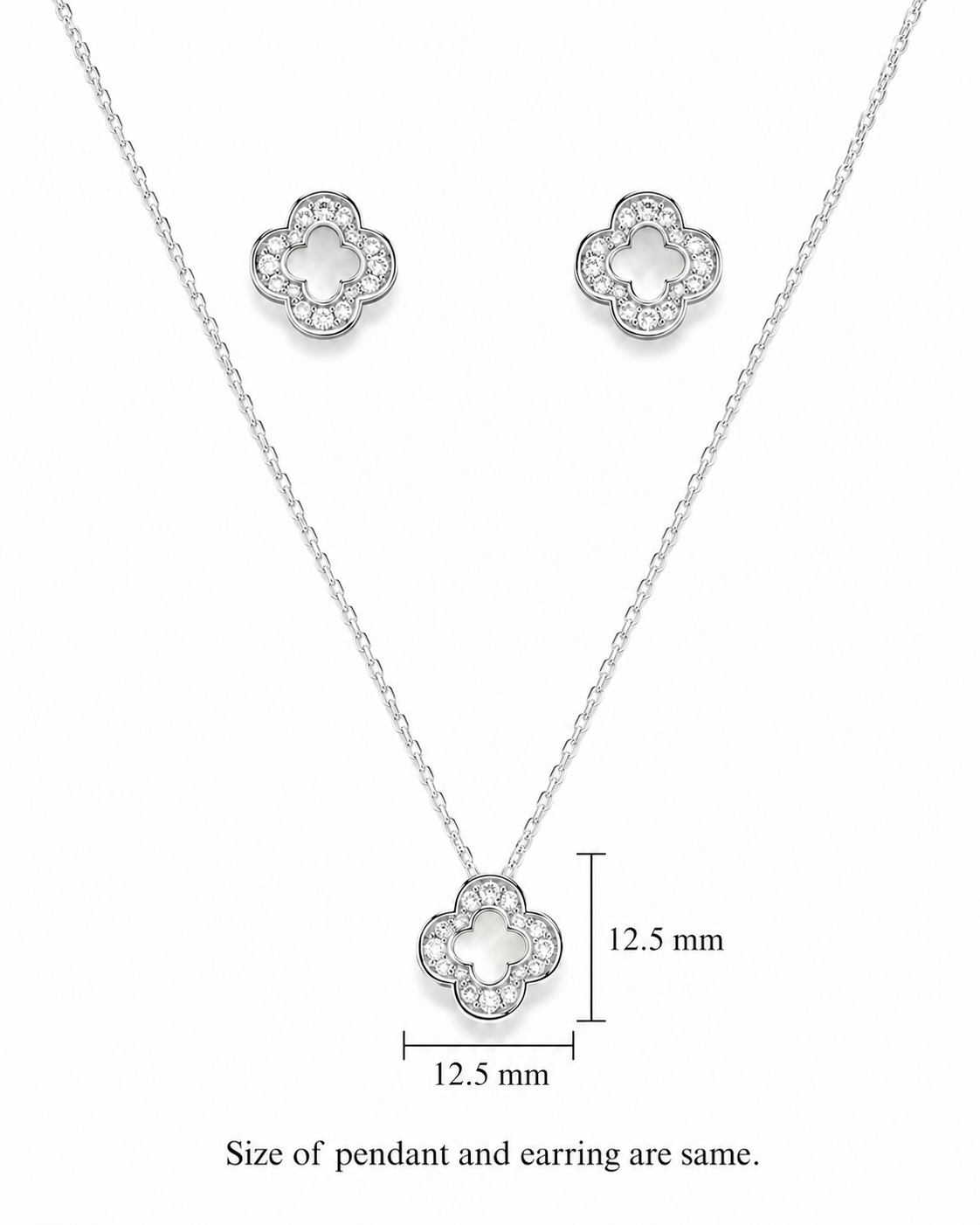 Steel Clover Diamond Pendant Set