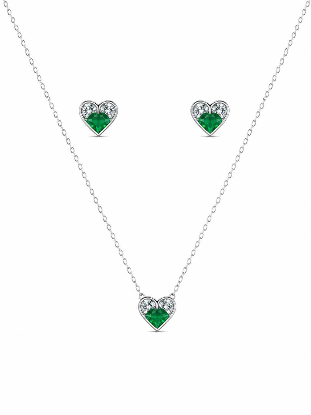Steel Heart with Green Princess Diamond Pendant Set