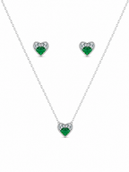 Steel Heart with Green Princess Diamond Pendant Set