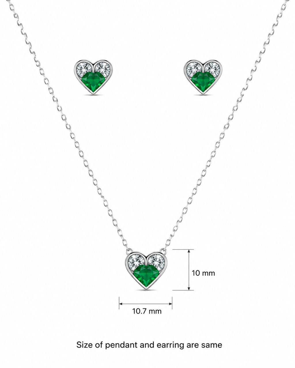Steel Heart with Green Princess Diamond Pendant Set