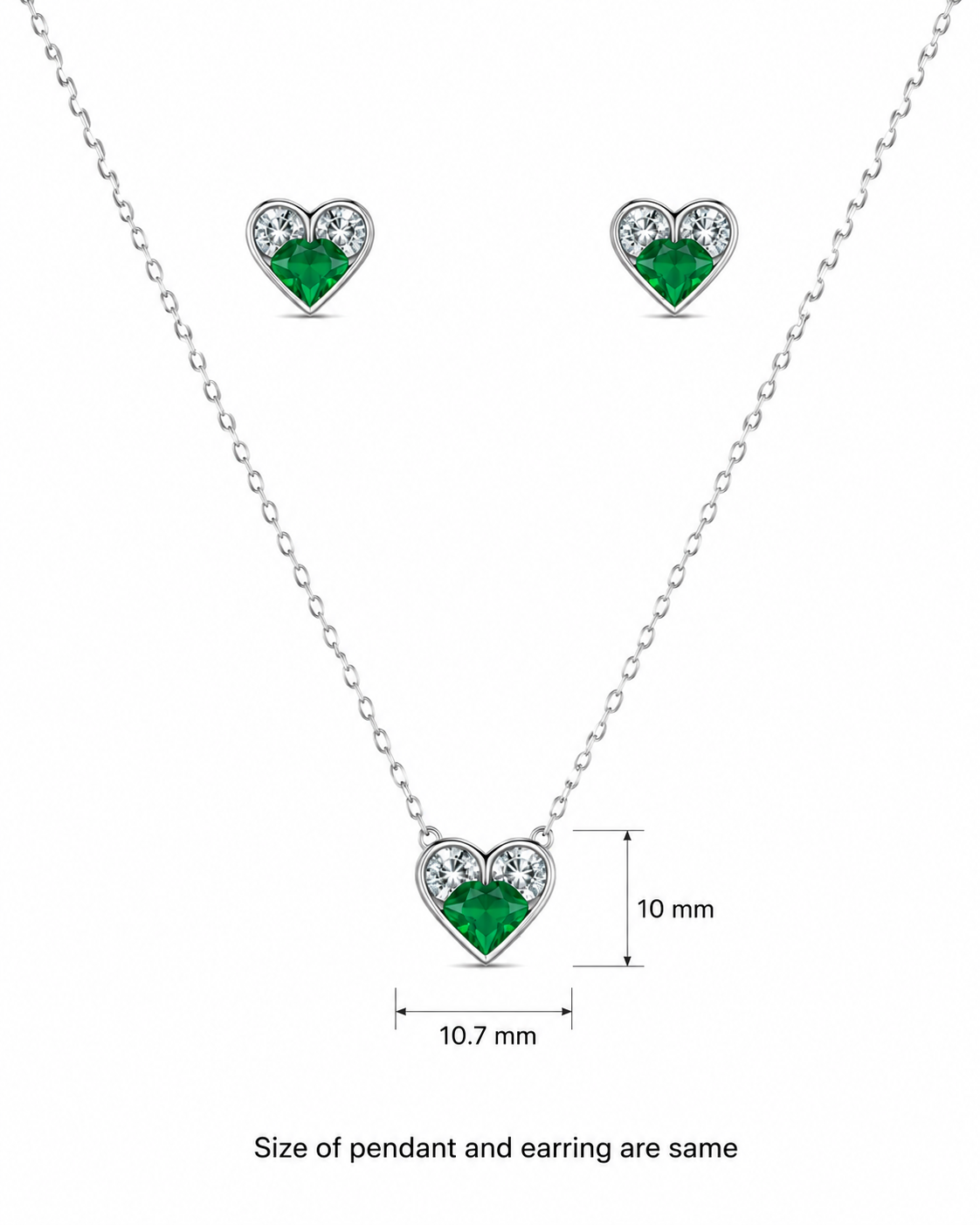 Steel Heart with Green Princess Diamond Pendant Set