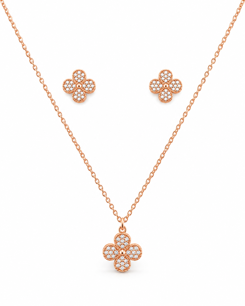Steel Flower Diamond Pendant Set