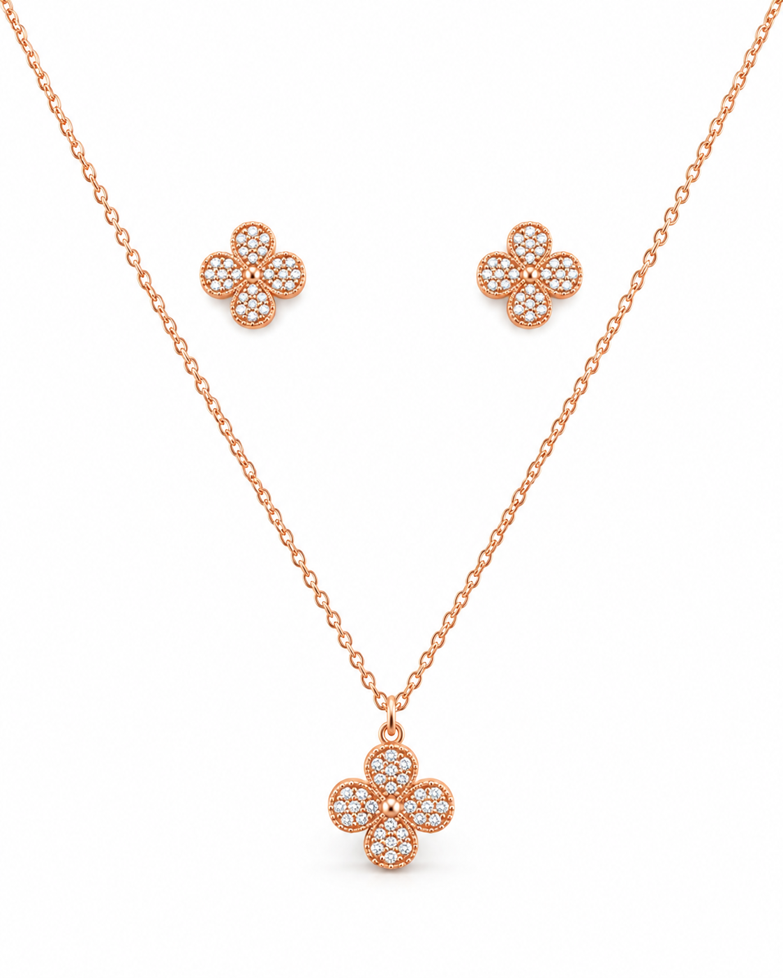 Steel Flower Diamond Pendant Set