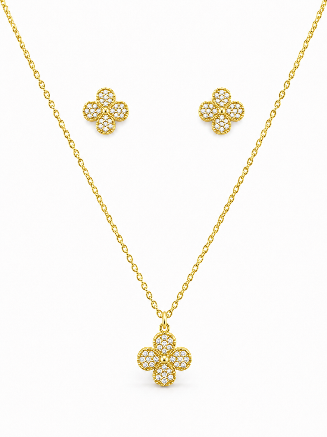 Steel Flower Diamond Pendant Set