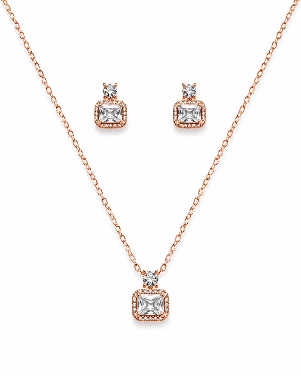 Steel Elegant Radiant Solitaire Pendant Set