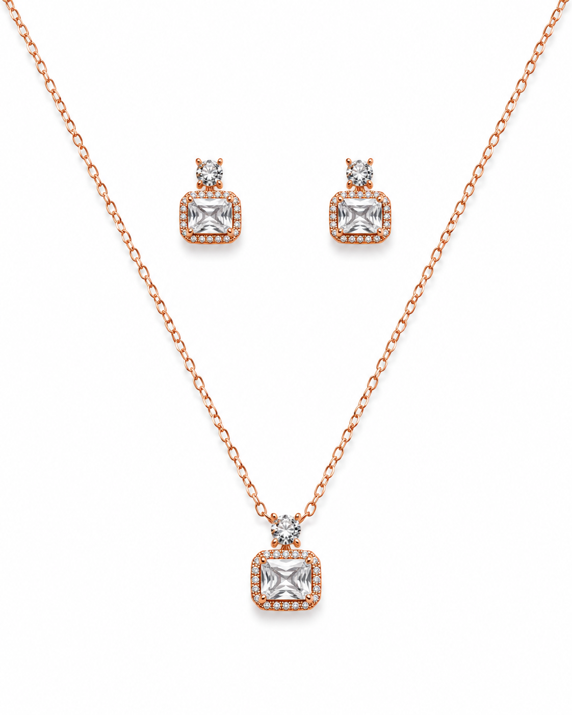 Steel Elegant Radiant Solitaire Pendant Set