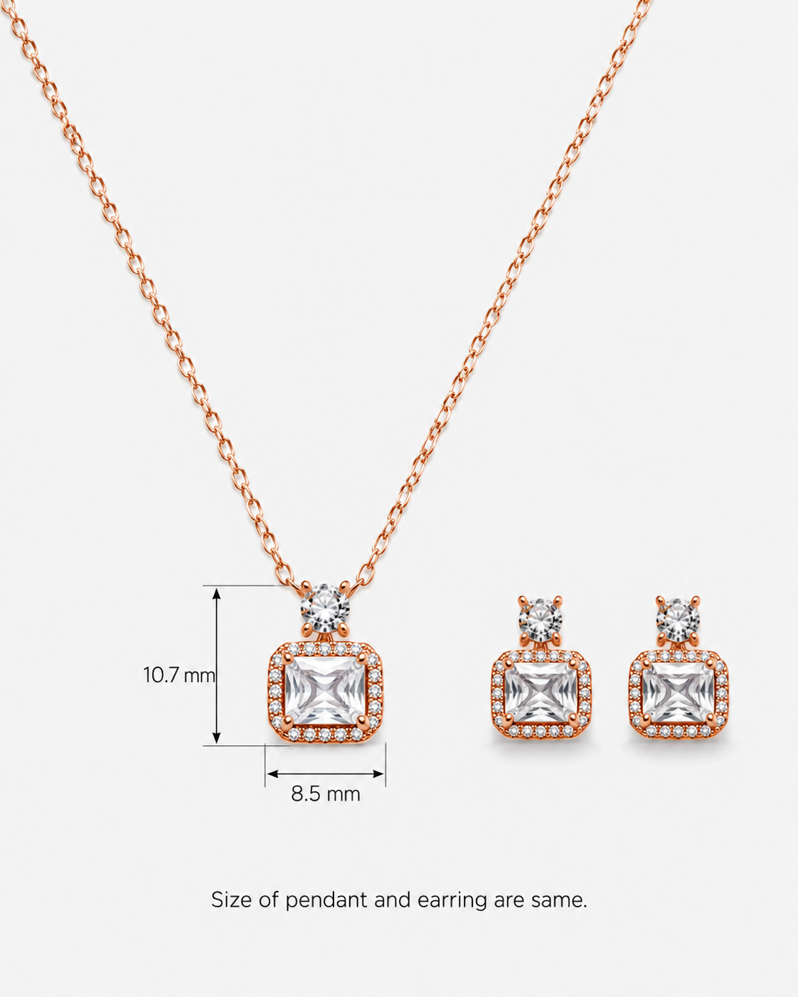 Steel Elegant Radiant Solitaire Pendant Set