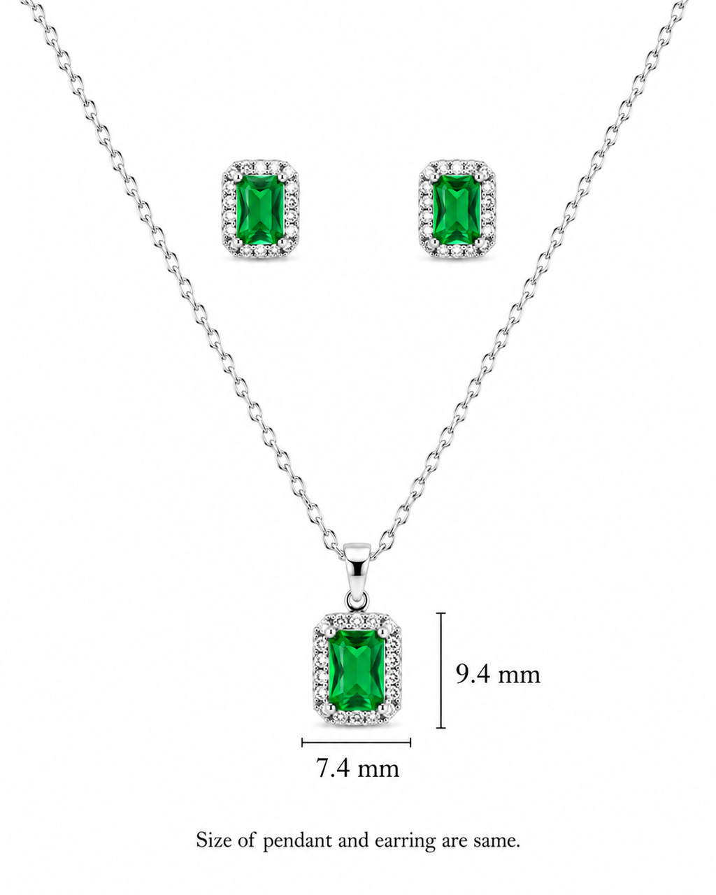 Steel Premium Green Emerald Pendant set