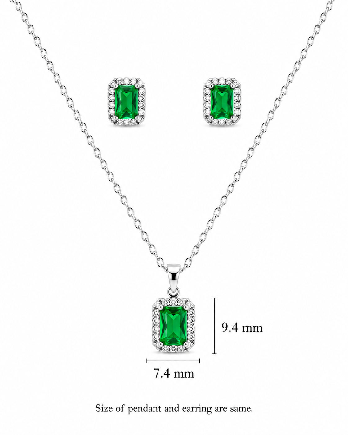 Steel Premium Green Emerald Pendant set