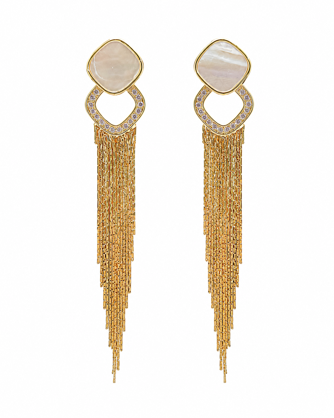 Mother of Pearl Gold Tassel Earrings
