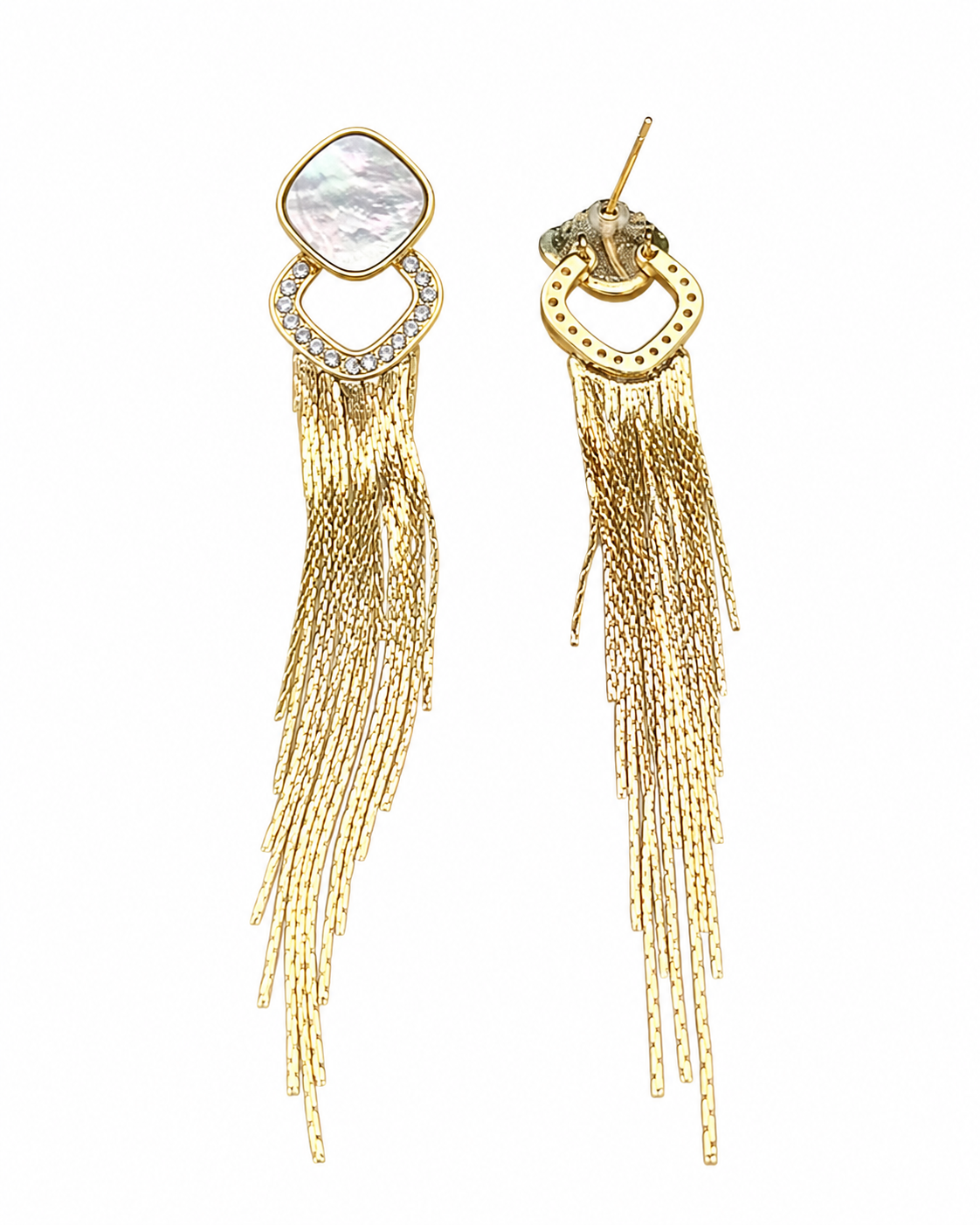 Mother of Pearl Gold Tassel Earrings