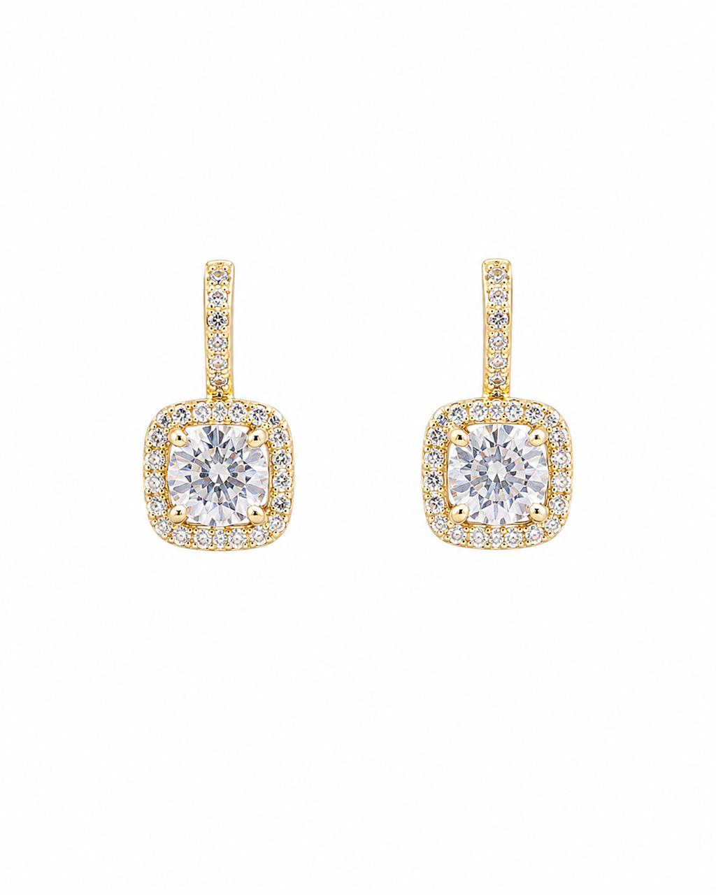 CZ Square Halo Earrings