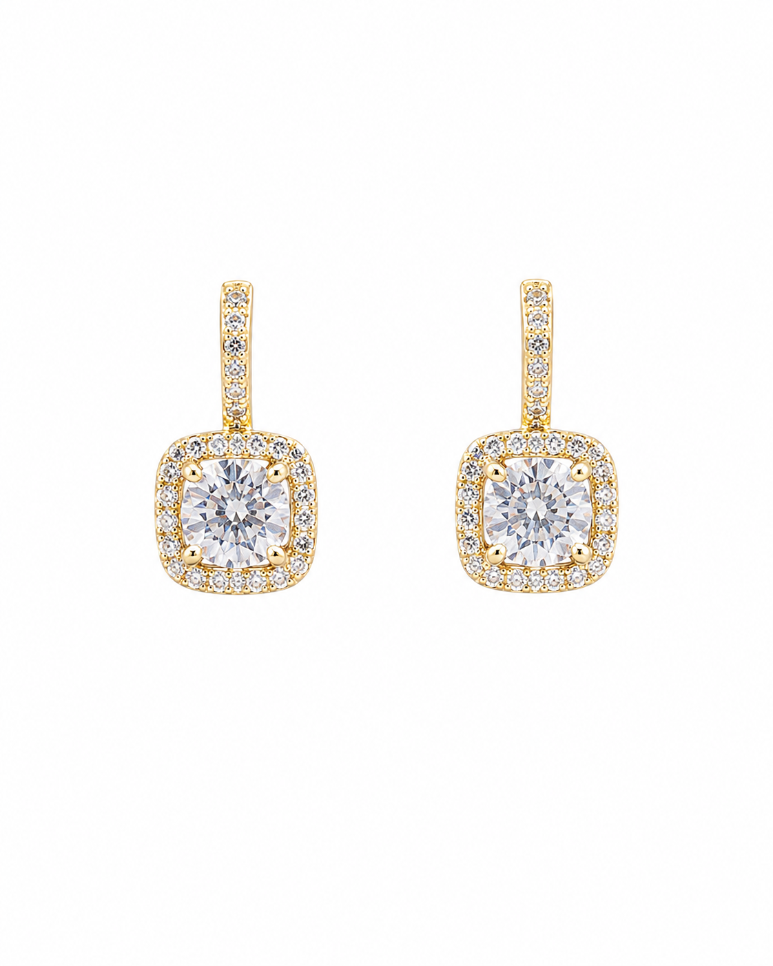 CZ Square Halo Earrings