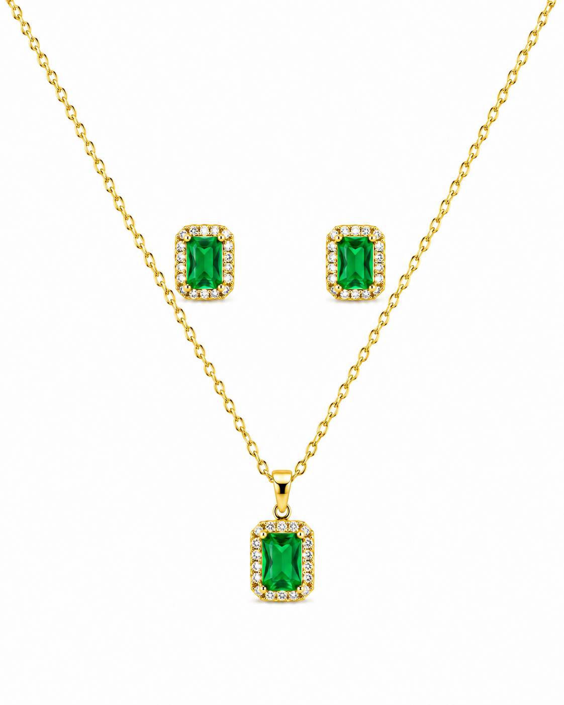 Steel Premium Green Emerald Pendant set