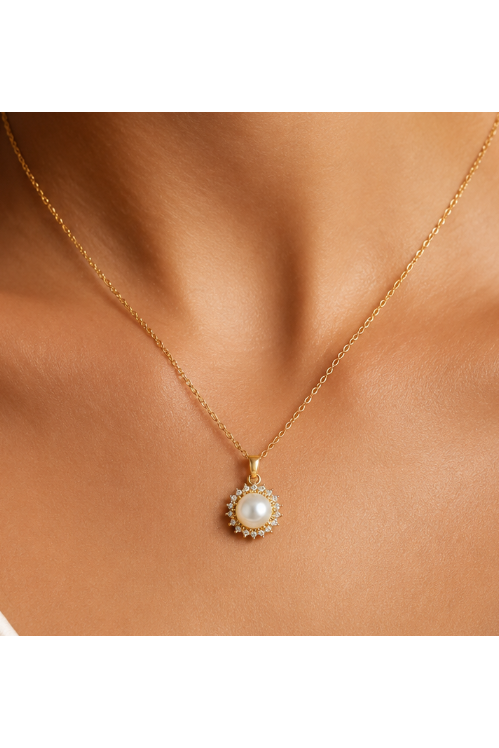 CZ Studded Pearl Pendant