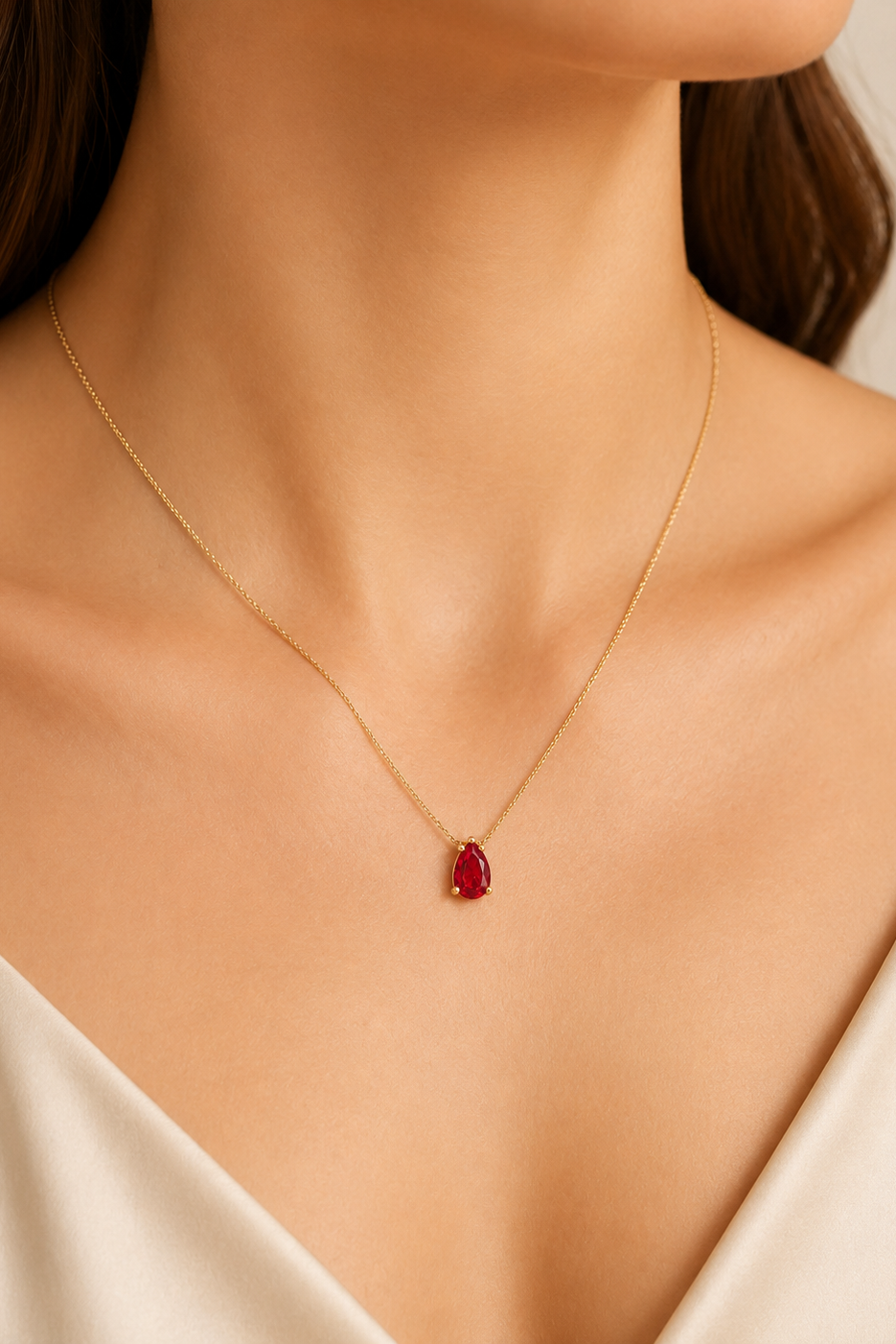Pear Shaped Red Stone Pendant