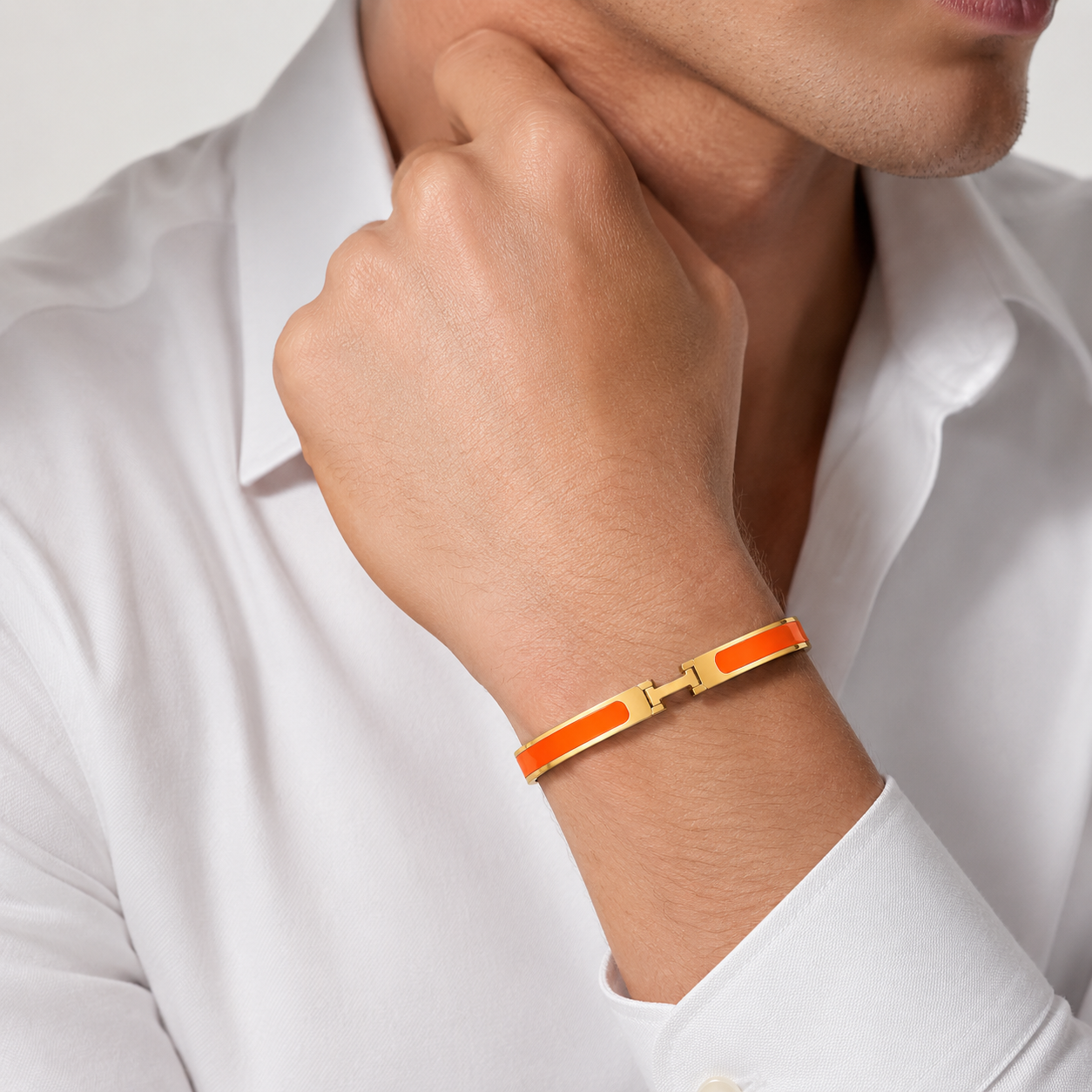 Steel Orange Enamel Mens Bracelet