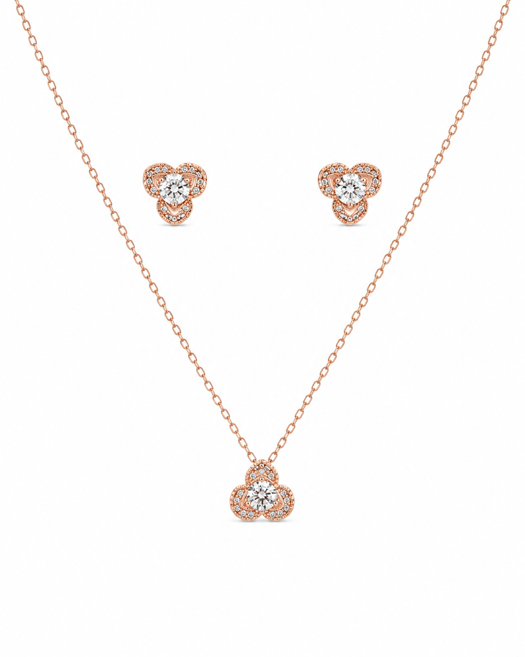 Steel Flower with Centre Solitaire Pendant Set