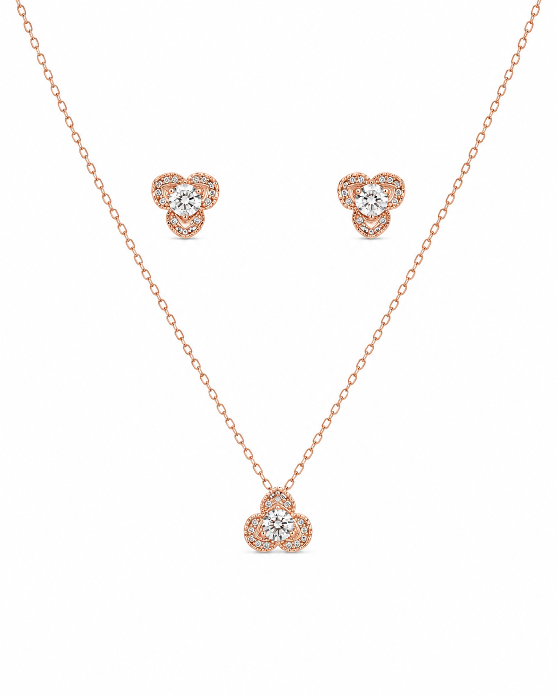 Steel Flower with Centre Solitaire Pendant Set