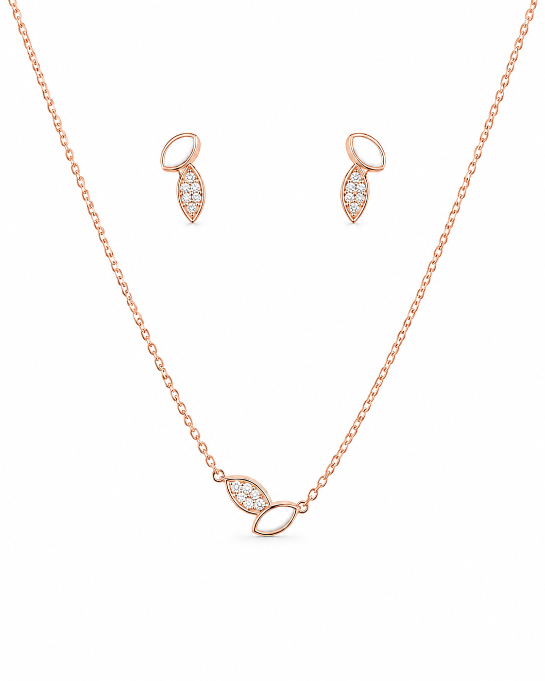 Steel MOP with Marquee Diamond Pendant Set