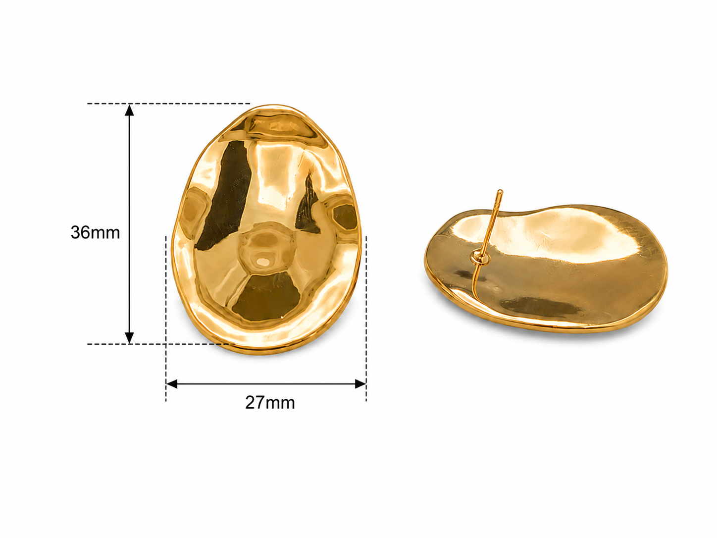 Gold Plated Pebble Shape Stud Earrings
