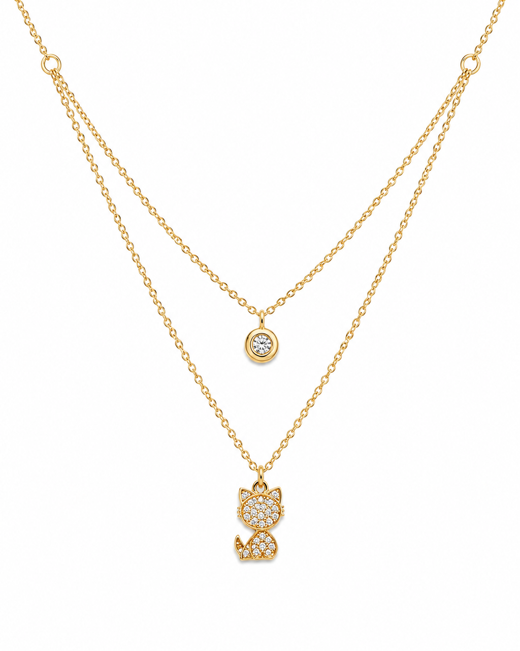 Two Layer Cat Charm Necklace