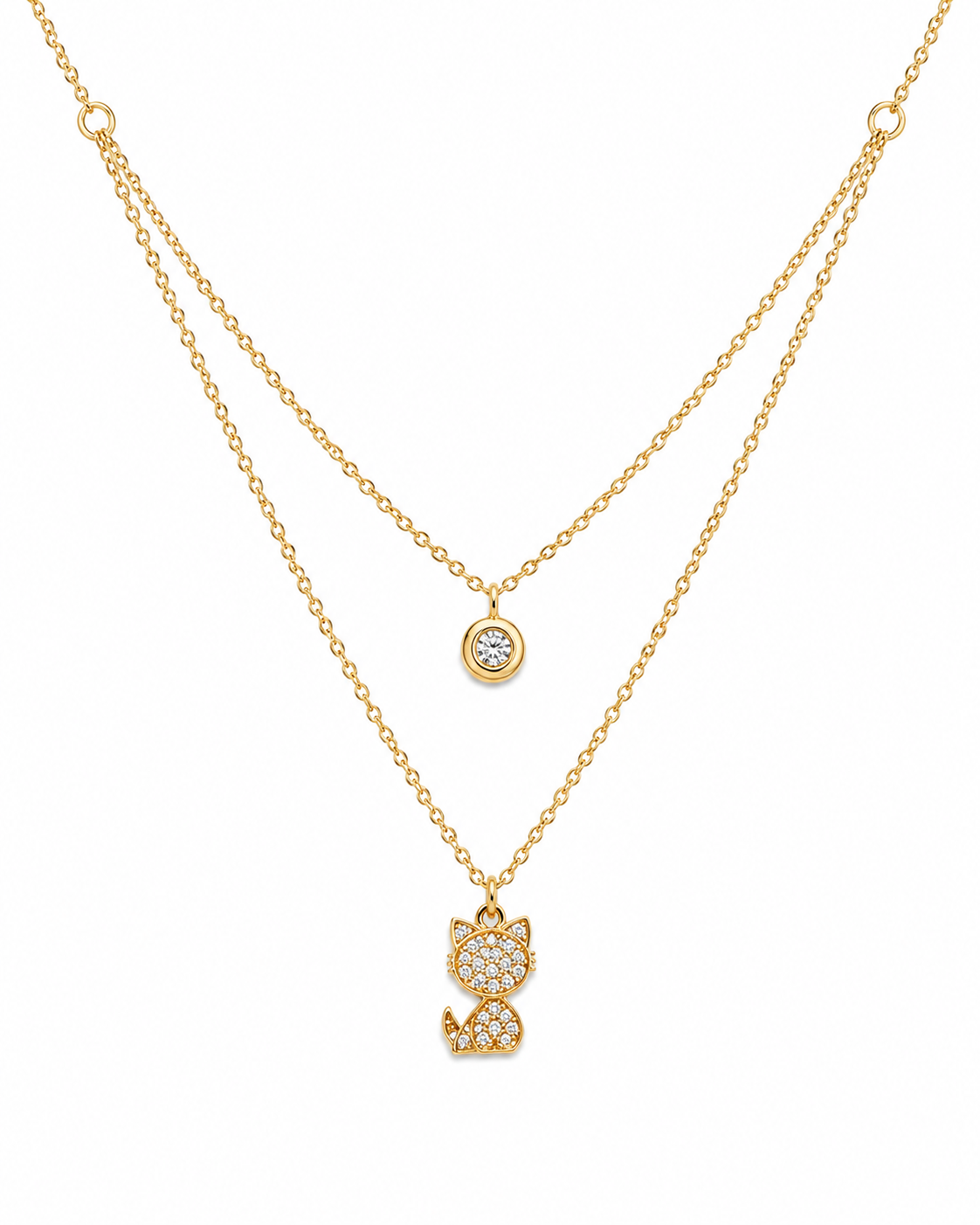 Two Layer Cat Charm Necklace