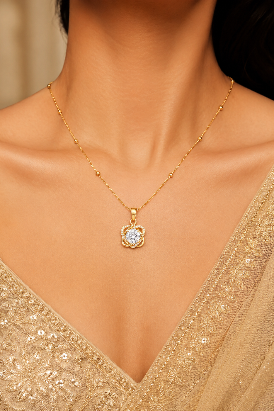 CZ Diamond Studded Chain Pendant