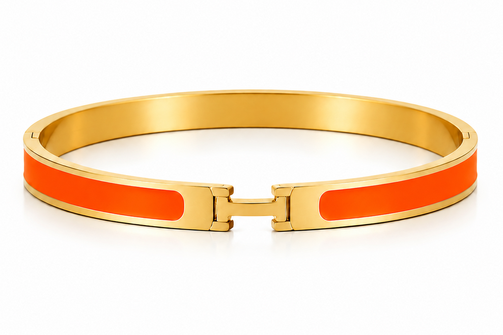 Steel Orange Enamel Mens Bracelet