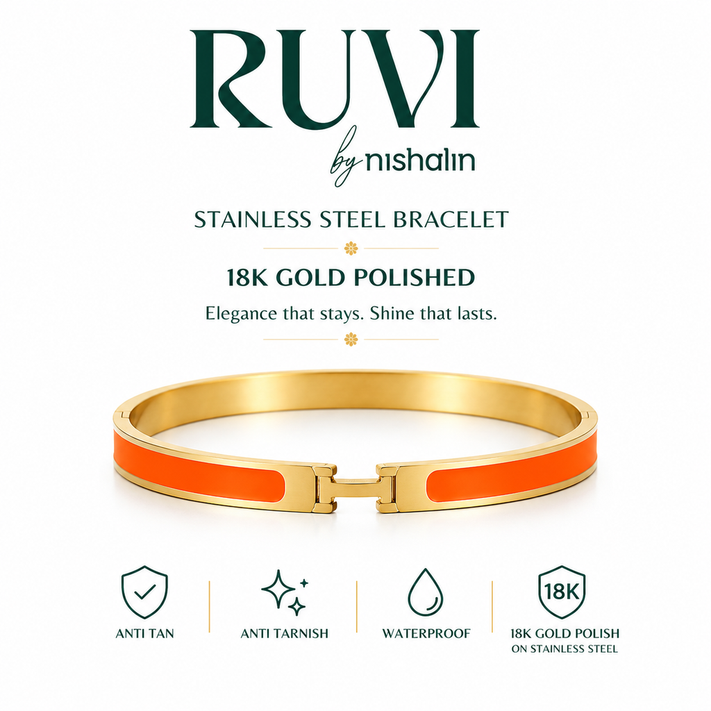 Steel Orange Enamel Mens Bracelet
