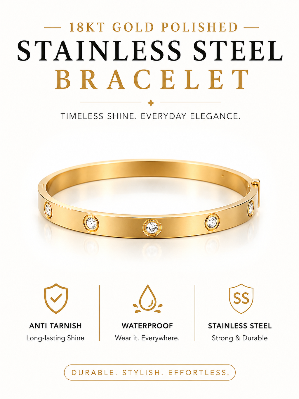 CZ Diamond Studded Stainless Steel Bracelet