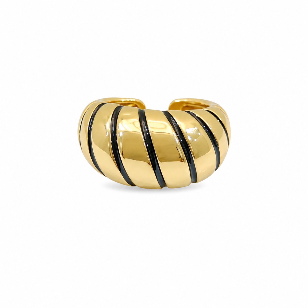 Dina Black Ribbed Ring
