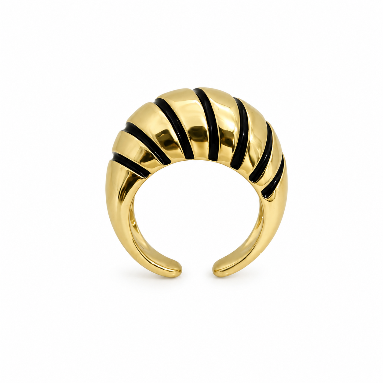 Dina Black Ribbed Ring