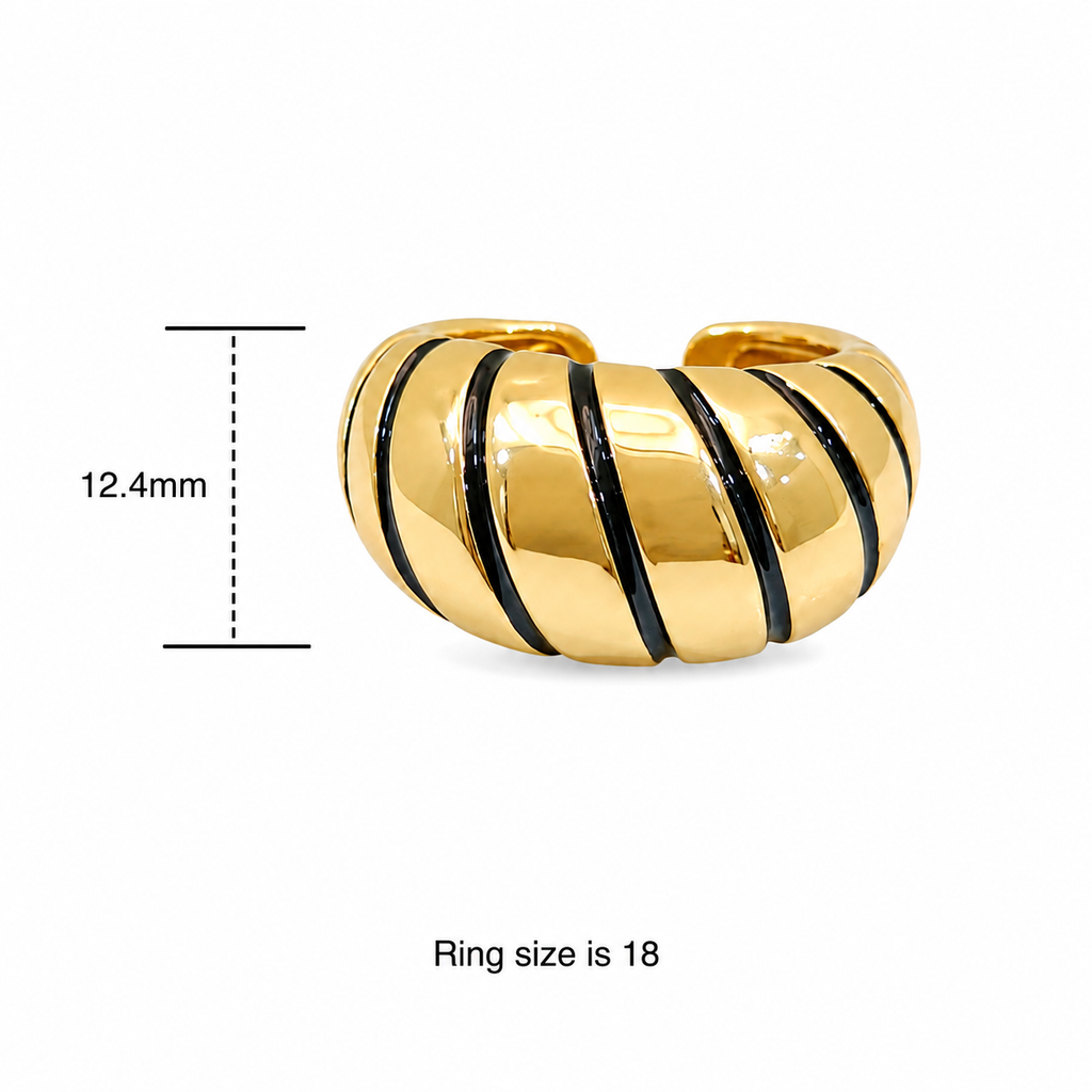 Dina Black Ribbed Ring